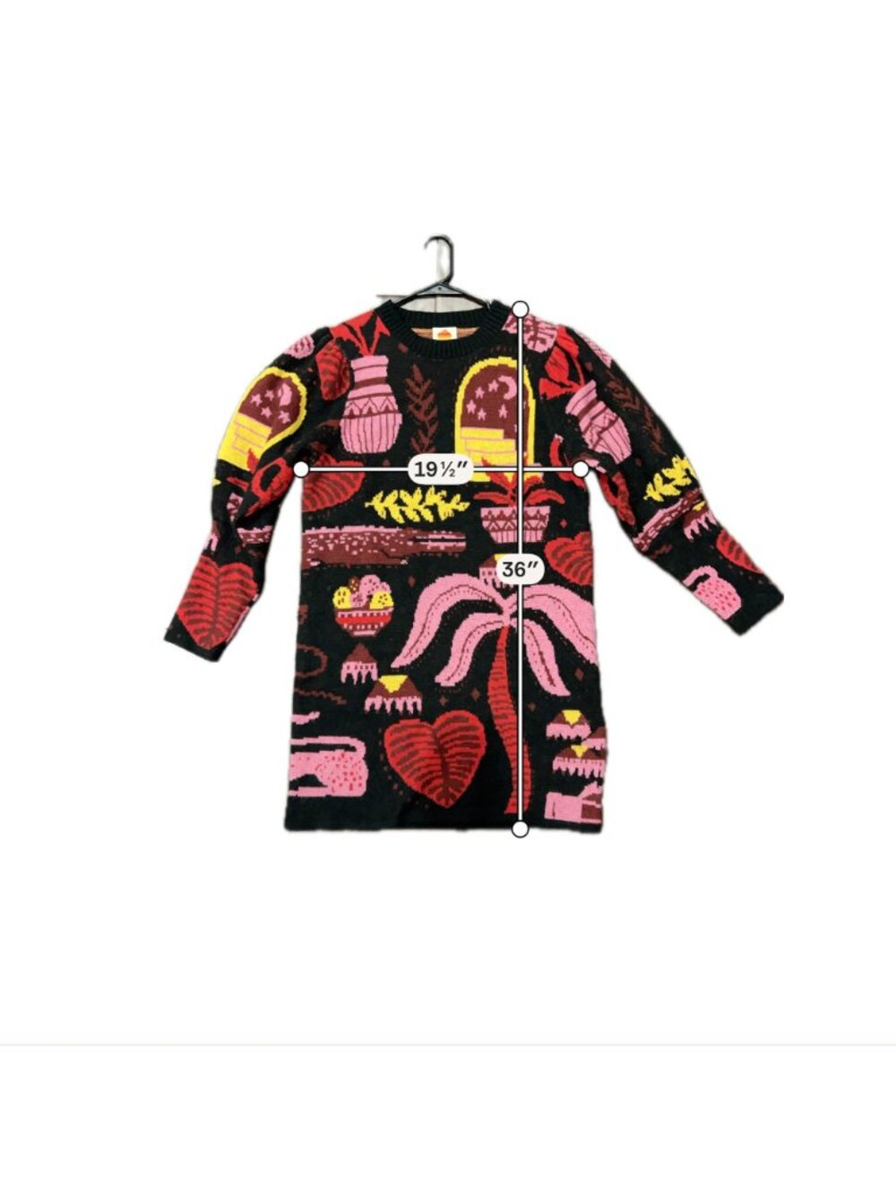 Farm Rio Large Knit Sweater Dress Multicolor Botanical Print Boho Maximalist - Picture 7 of 11